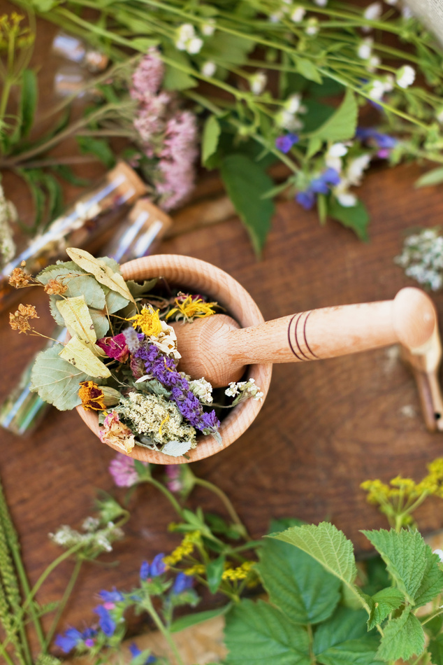 Homeopathy and herbal medicine concept